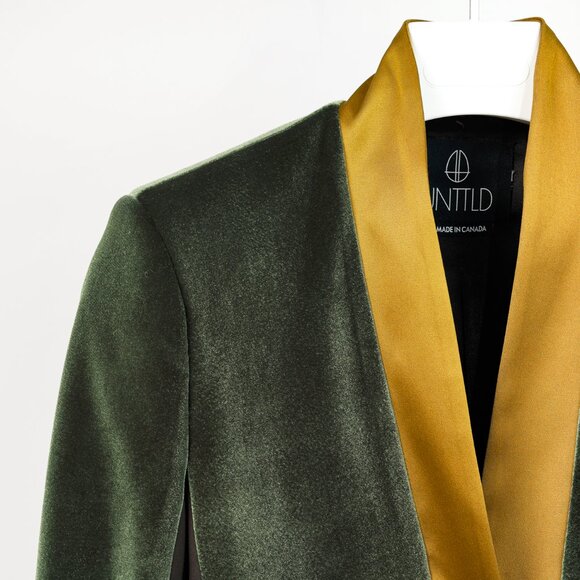 UNTTLD AW/18 Rafael Green Velvet Satin-Trim Blazer - Picture 5 of 9